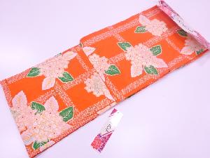 新品　CANOA　格子に紫陽花模様浴衣（フリーサイズ）（橙）